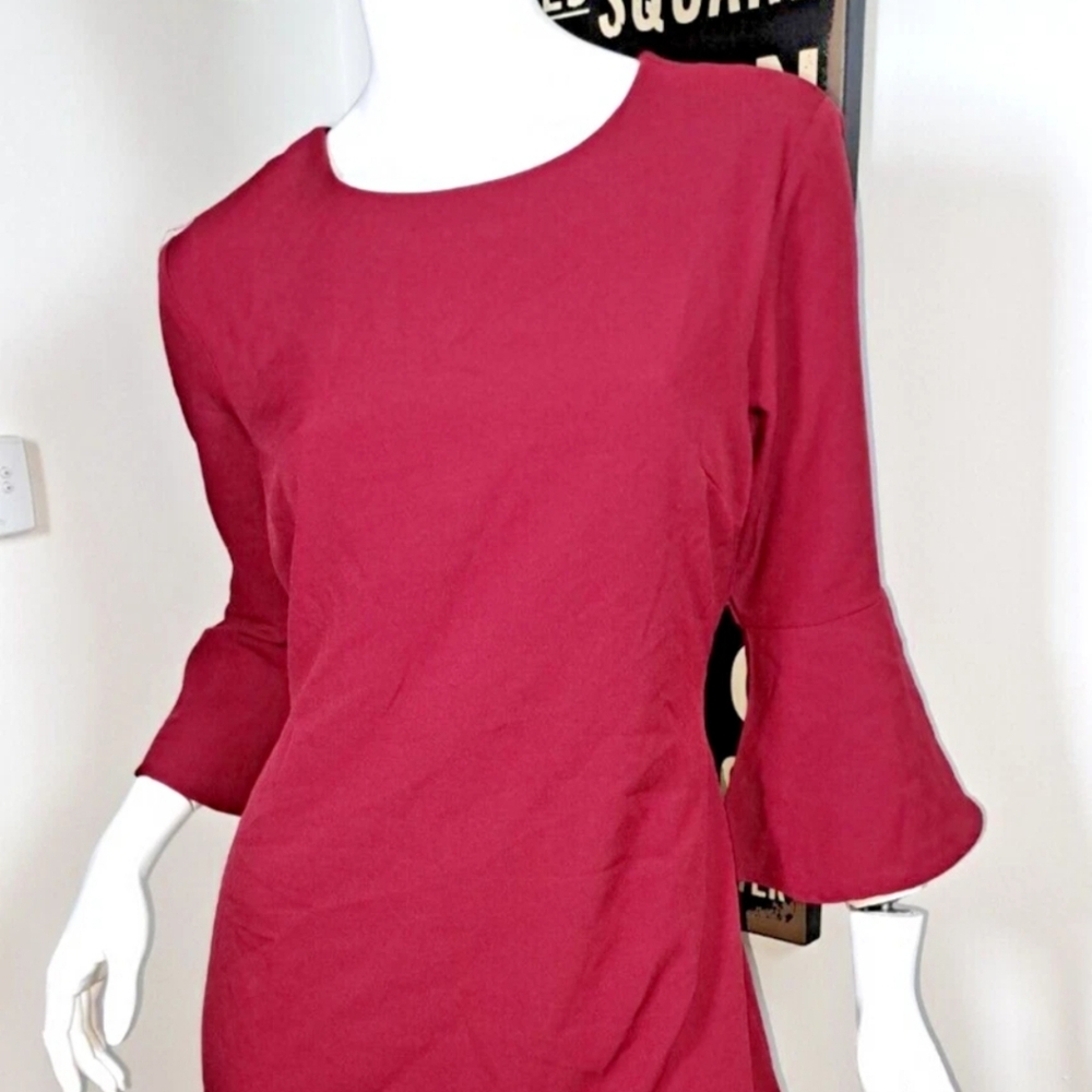 Lulu's Dress Last Love Song Burgundy Tie Waist Bell Sleeve Mini Size Medium